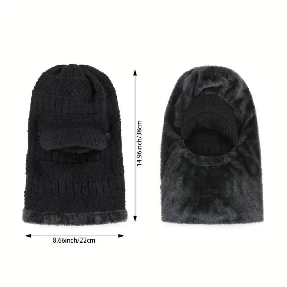 New Woolen Yarn Skullies Beanies Hats Warm Ring Scarf With Brim Winter Beanies Thickening Windproof Men Balaclava Cycling