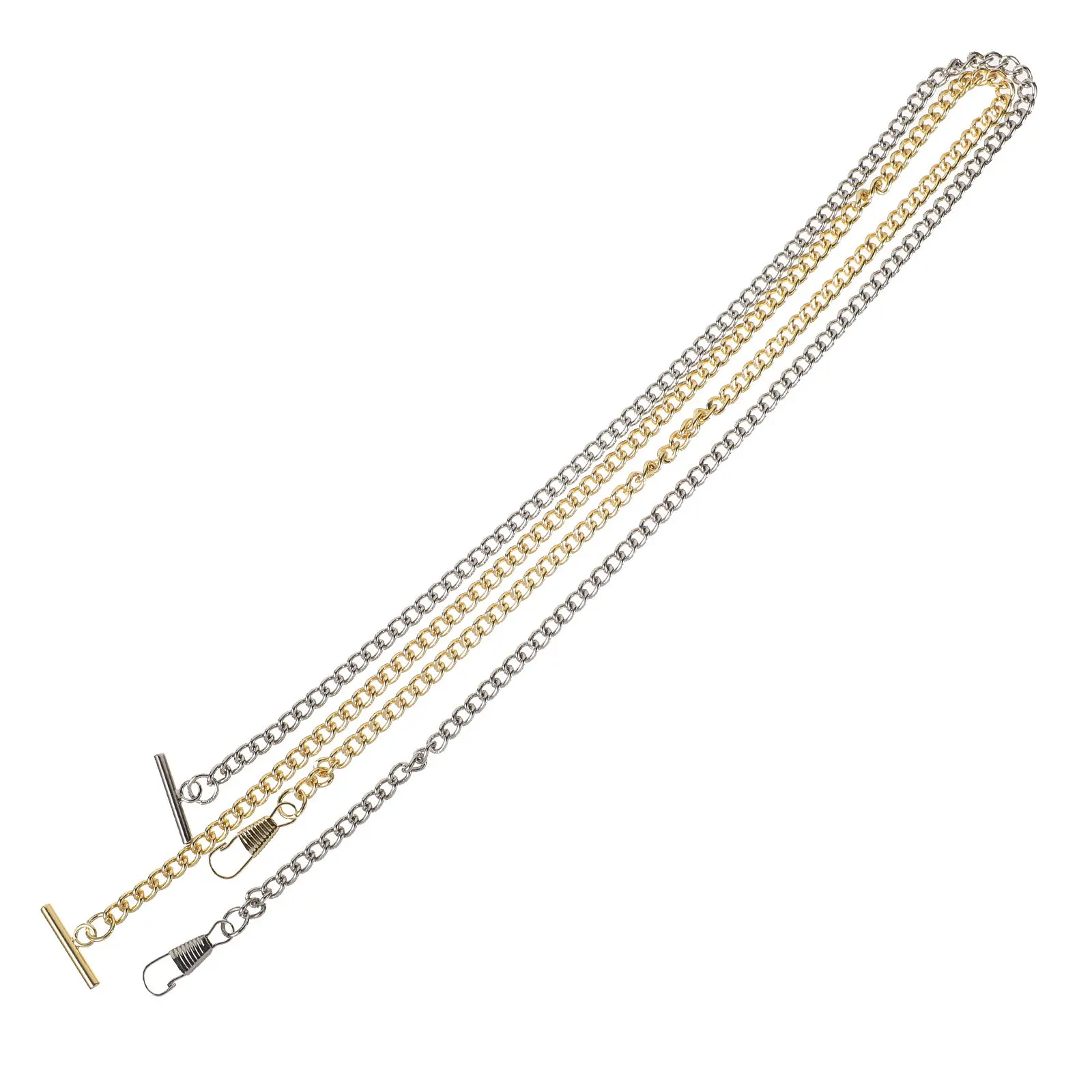 2Pcs T-바 포켓 시계 체인 솔리드 금속 구조 견고한 양복 조끼 체인 남성 여성용 청바지 키체인 장