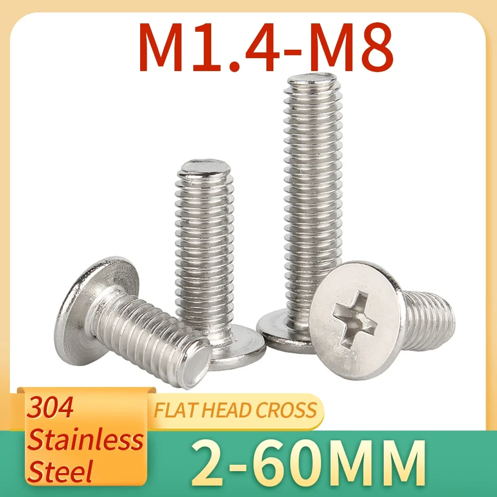 Flat Head Screw 5-20Pcs M1.4 M1.6 M2 M2.5 M3 M4 M5 M6 M8 CM Cross Phillips Ultra Thin Super Low Flat Wafer Head Screw Bolt 304 Stainless Steel