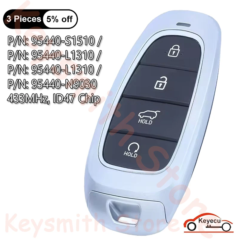 KEYECU 4B 433MHz ID47 Chip for Hyundai Santa Fe Tucson Sonata Auto Smart Remote Key Fob 95440-S1510 L1310 G8010 N9030 car remote key