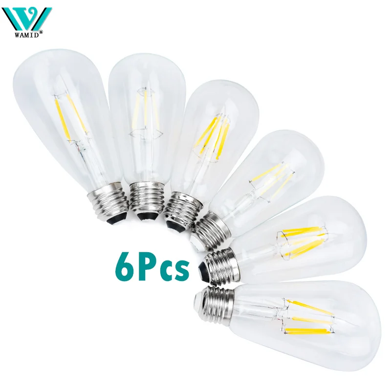 6PCS LED ST64 2W 4W 6W 8W AC 220V 230V 240V Filament Bulb E27 Cold Warm ...