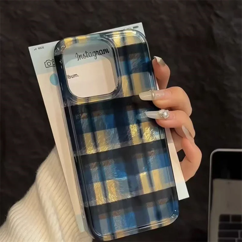 Vintage Blue & Yellow Checkered Vortex Pattern Phone Case