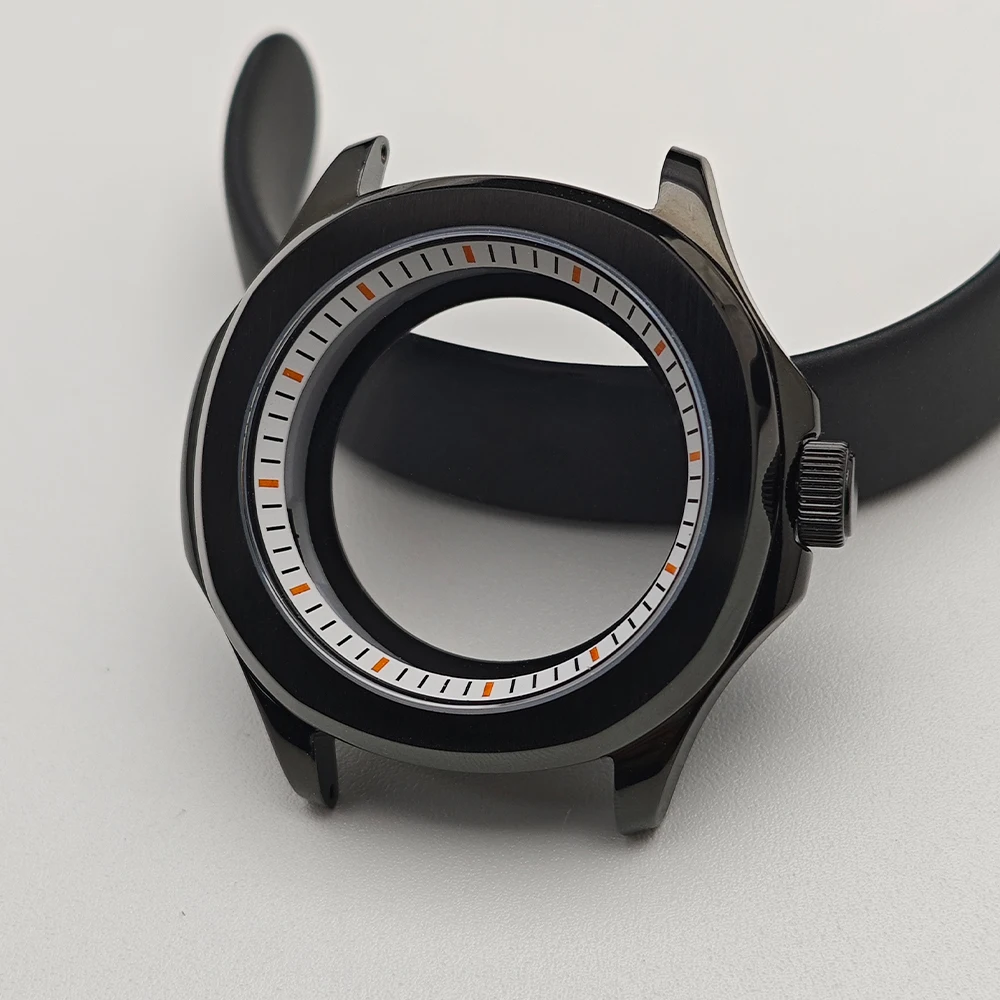 Black Steel Watch Case with Chapter Ring and Sapphire Glass, 39.5mm