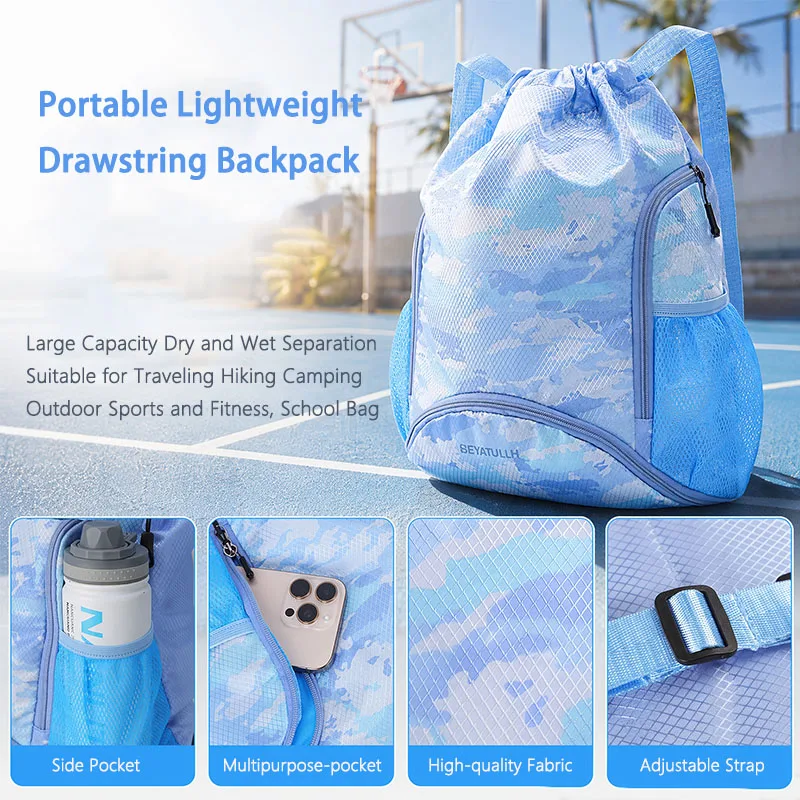 방수 Drawstring 가방 대용량 체육관 야외 스포츠 배낭 여성 학교 가방 여행 수영 피트니스 하이킹 가방