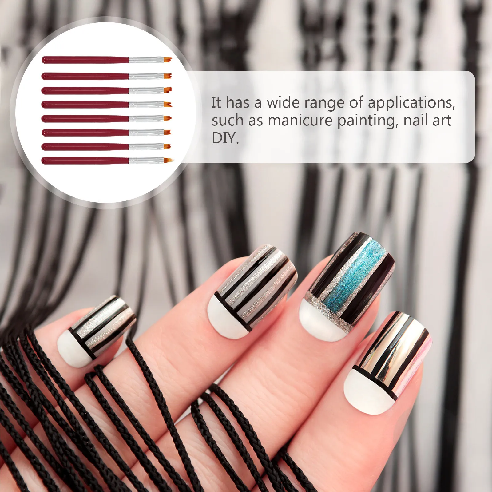8종 네일 아트 브러쉬 세트, 전문 페인팅 드로잉 펜 도구, DIY 매니큐어 디자인용 폴리 네일 브러쉬, 매니큐어 펜