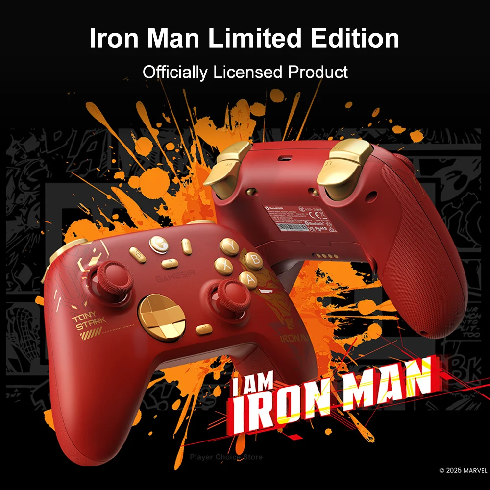 GameSir Nova 2 Lite Edição Iron Man, Controle Sem Fio para PC, Compatível com Windows, iOS, Android, Mobile, Steam e Switch 2&1