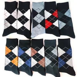 Big Size 10 Pairs/Pack Funny Happy Men Socks Christmas Colorful Combed Cotton Rhombus Casual Fashion Autumn Crew Socks Socks Men