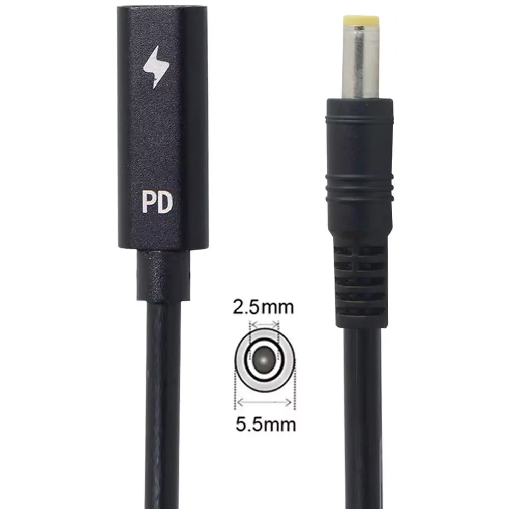 Type C USB-C Female Input to DC 5.5x2.5mm Power PD Charge Cable fit for Laptop 18-20V