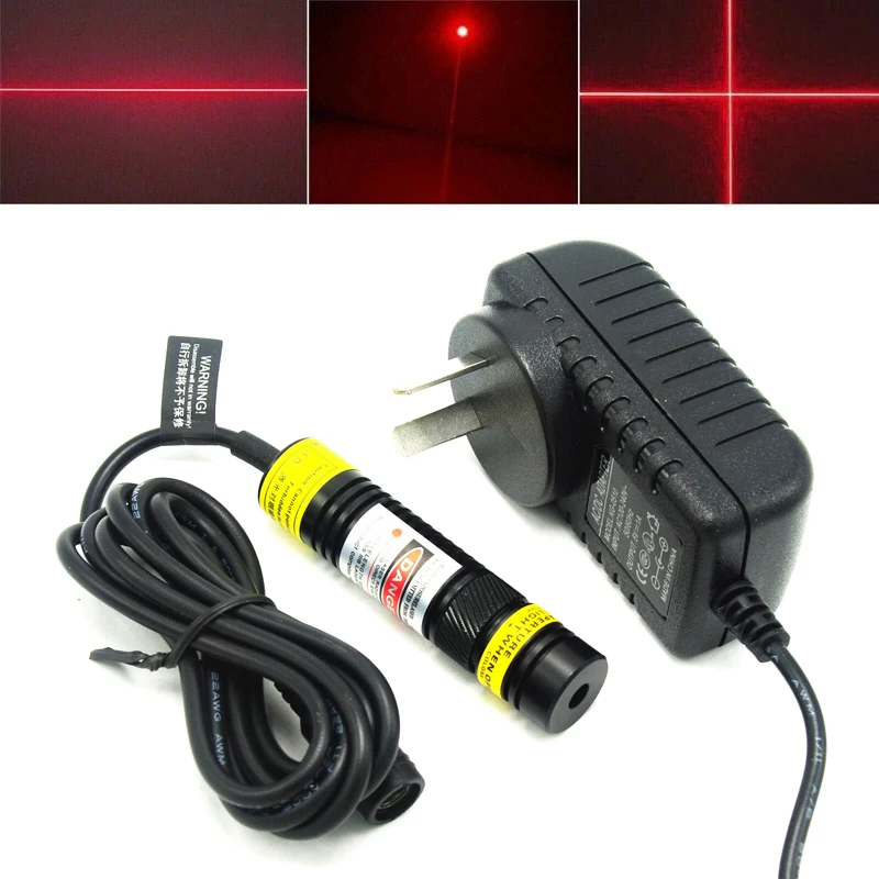 100mW 650nm Red Dot Line Cross Focusable Laser Module Alignment Locator with Power Supply