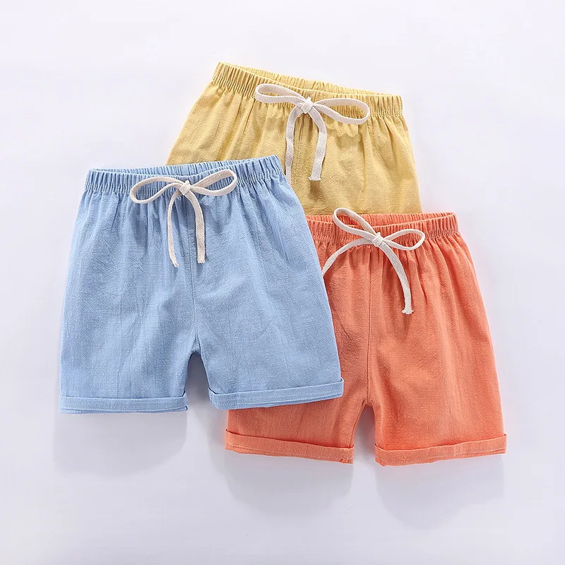 Kids Shorts 1pcs Cotton Linen Summer Kids Shorts Girl Solid Color Short Baby Casual Pant Children Short Pant Boy Sport Clothing Outwear