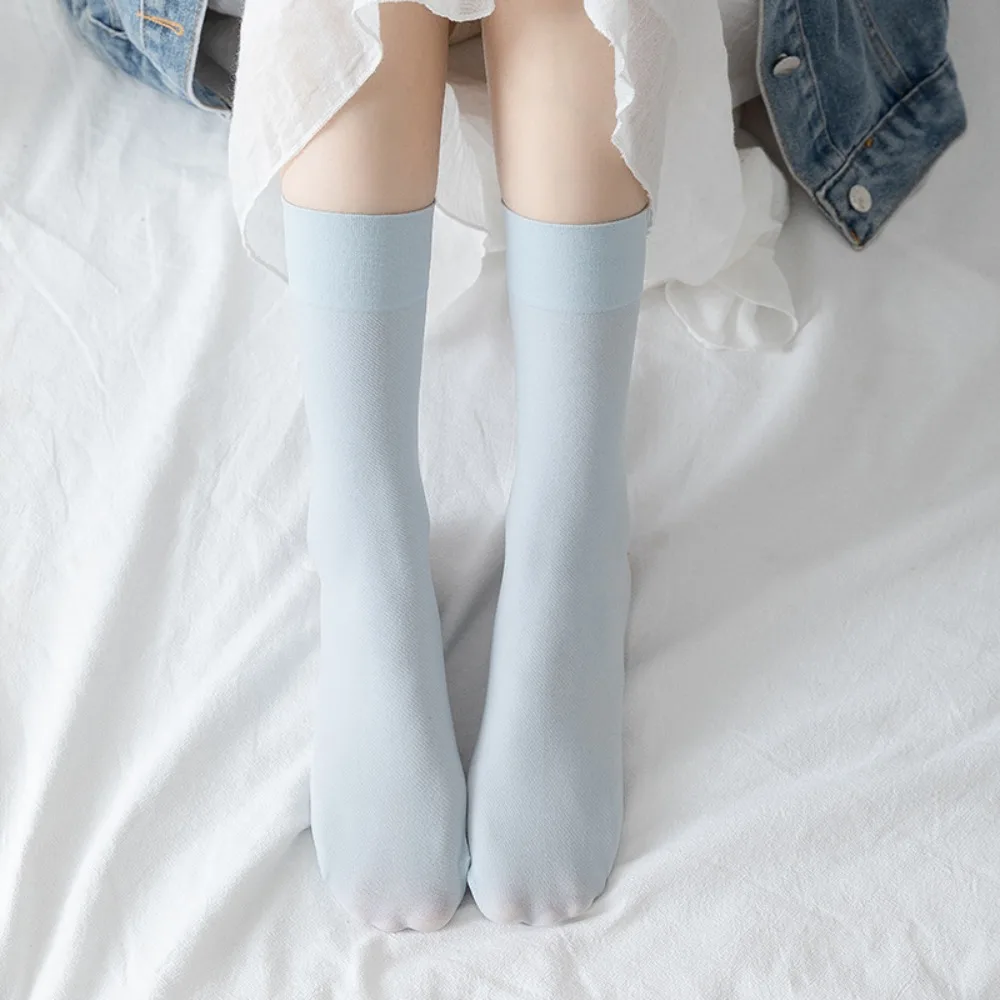 

Trendy Lolita Jk Solid Color Summer Breathable Korean Style Calf Socks Elastic Cotton Hosiery Women Thin Socks