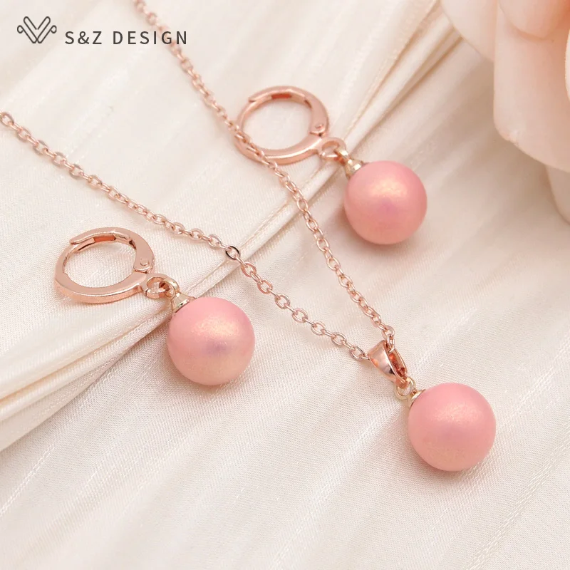 S&Z DESIGN New Fashion Cute Macaron Color Round Beads Dangle Earrings Jewelry Sets For Women Simple Pendant Necklace Gift