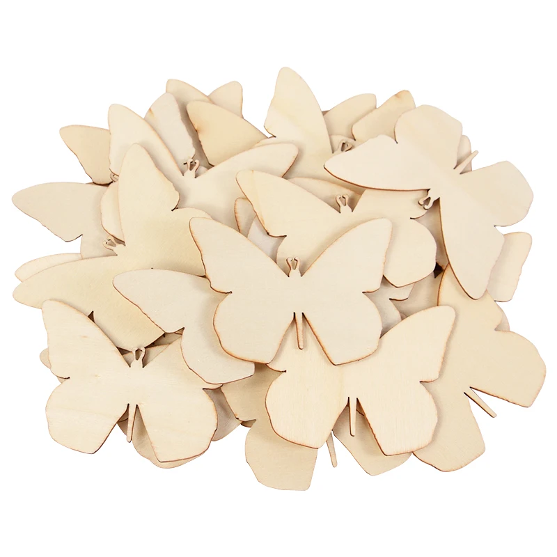 10pcs Unfinished Wooden Butterfly Blank Slice Kids Painting Toy Easter Home Decoration Wedding Birthday Party Gift DIY Crafts