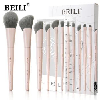 BEILI 12/15 PCS Professional Makeup Brushes Sets Vegan Premium Cosmetics Tool Kakubi Podwer Angled Contour Blush Eyeshadow Brush
