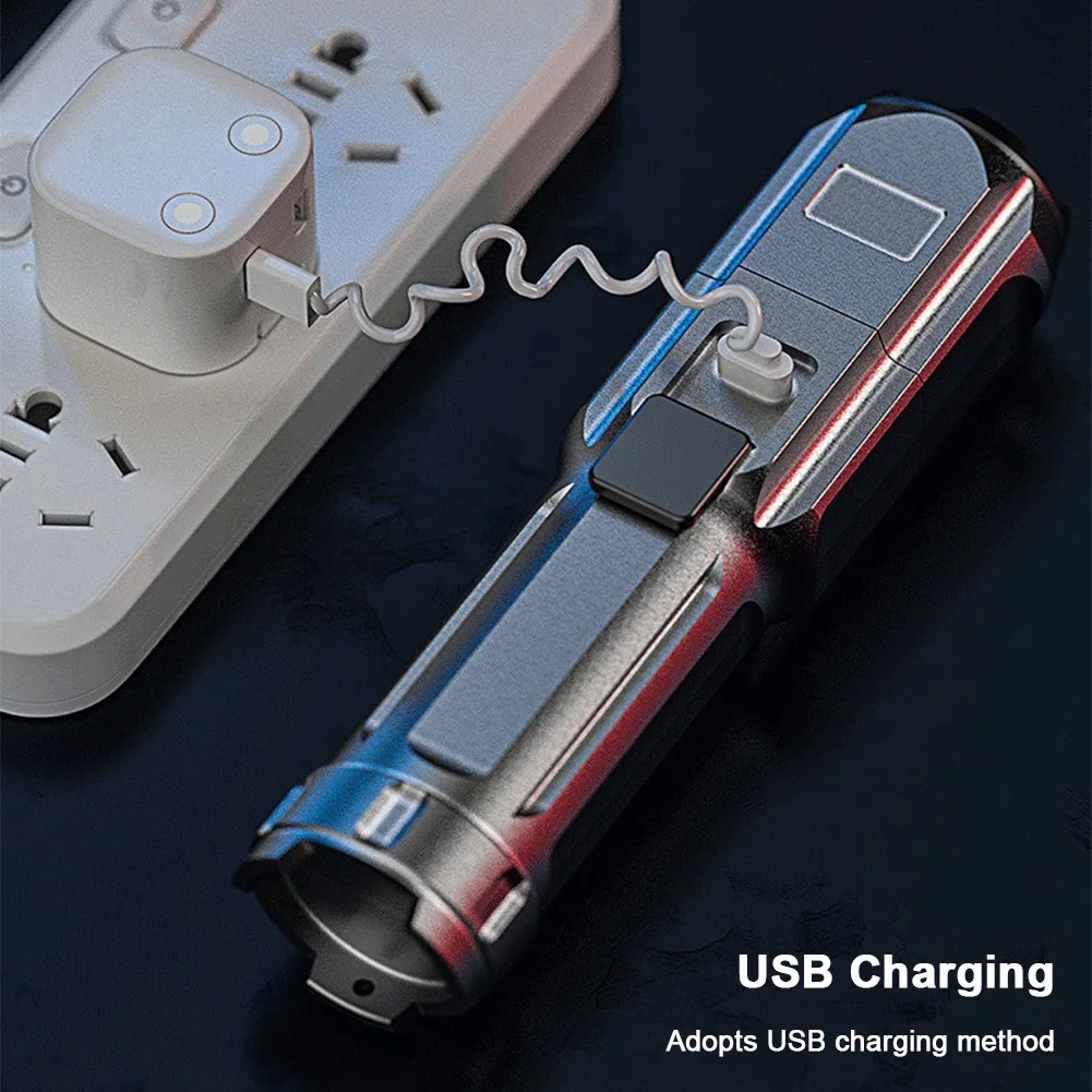 Powerful LED Flashlight Anti-Slip Portable Camping Light Waterproof Super Bright Flashlight USB Charging for Outdoor Camping Use