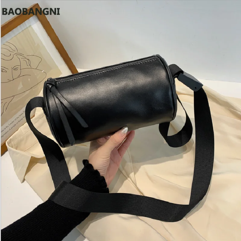 

Women Crossbody Bag Casual Soft Leather Bucket Bag Ins Street Solid Color Cylinder Messenger Bag Female Crossbody Bag