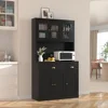 Kitchen Pantry Cabinet Microwave Stand 71" Freestanding Kitchen Storage Adjustable Shelves Pantry Furniture Glass Doors 6