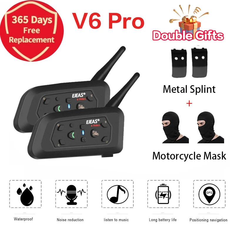 V6 1200m Bluetooth Intercom Motorcycle Helmet V6 Pro Motorcycle