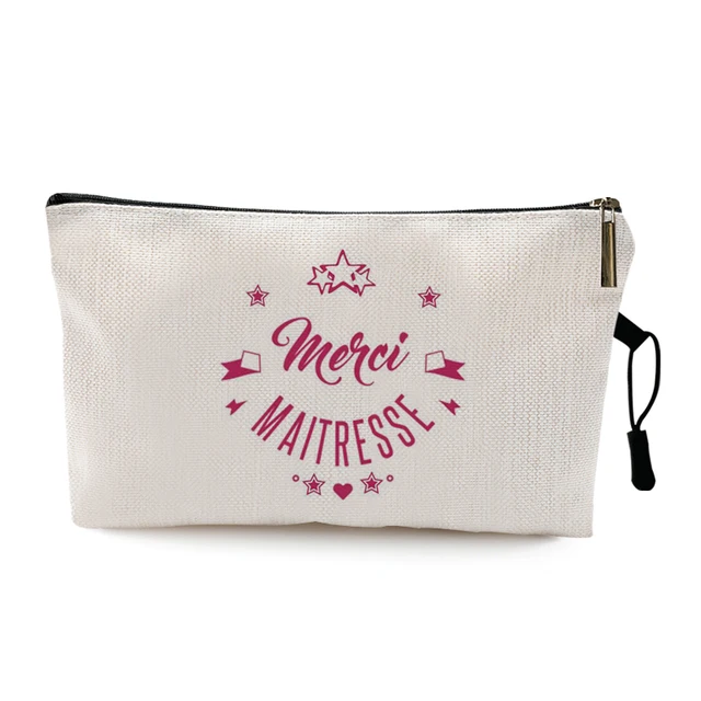 Teacher's Day Graduation Gift Cosmetic Bag Super Atsem Merci Maitresse Print Women Neceser Makeup Bag Pouch Travel Organizer Pattern 21