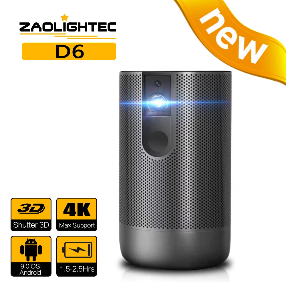 ZAOLITGHTEC D6 Mini Portable Pico Smart DLP Projector Android Wifi Screenless TV LED 4K 1080P for Mobile Phone Smartphone