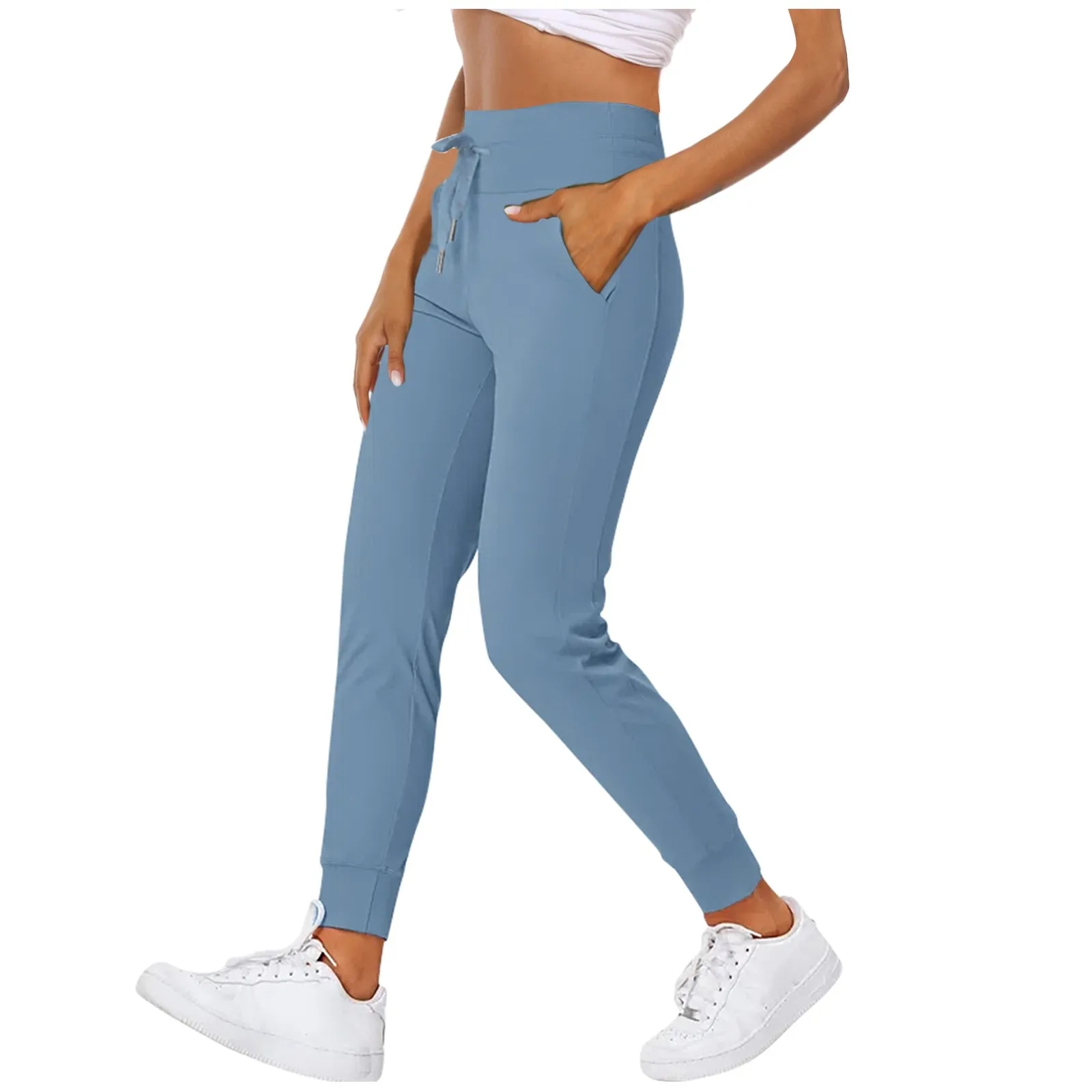 Description Picture 3 of itemWaist Drawstring Loose Fit Workout Sport Joggers Women Leisure Stretch Running Fitness Yoga Joggers Side Pocket Sweatpants