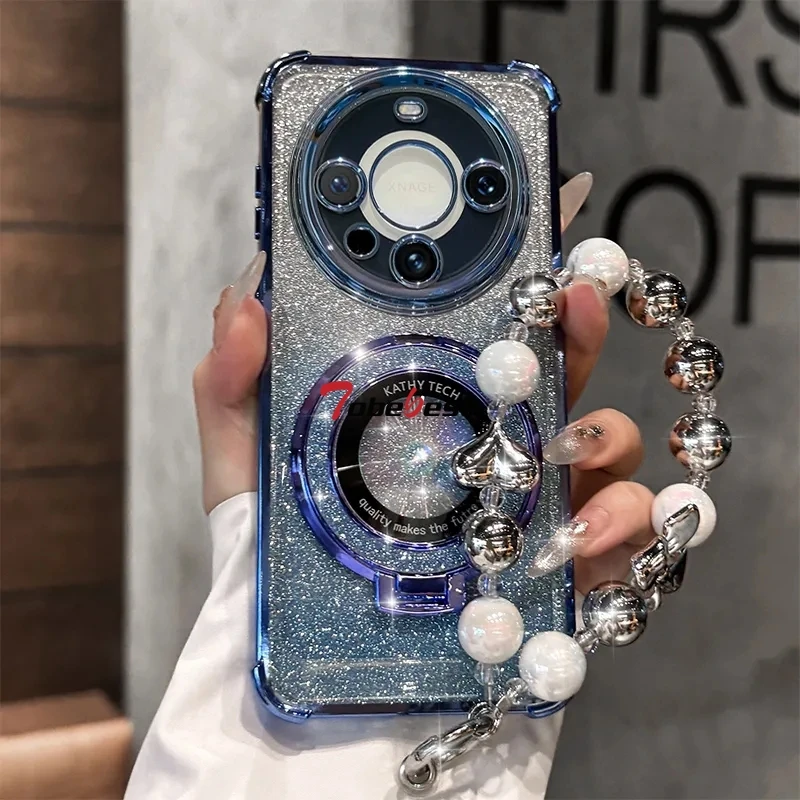 Shockproof Glitter Plating Magsafe Bracket Bead Bracelet Phone Case Cover
