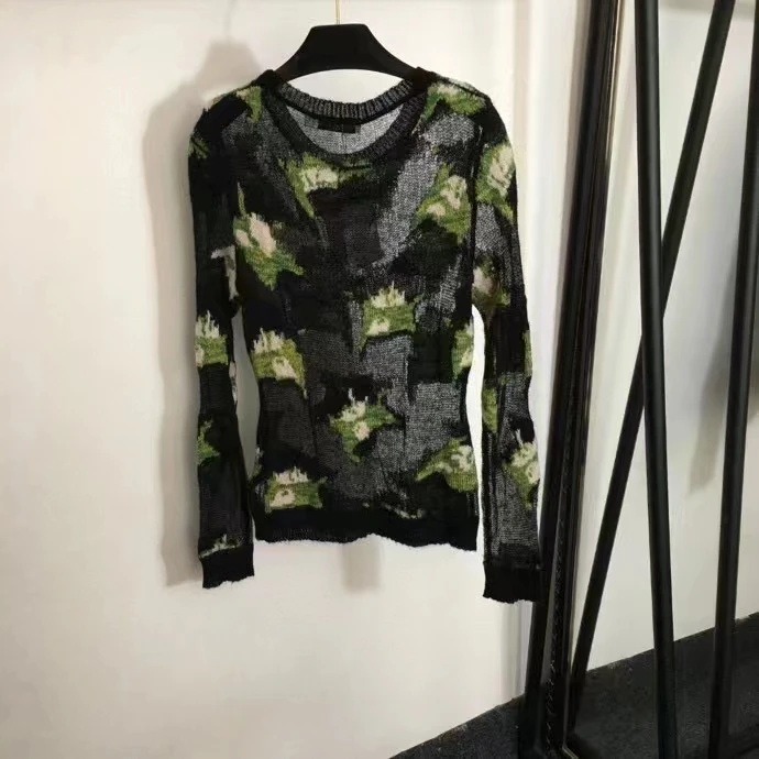 

2023 new fashion good quality flower embroidery perspective thin mohair cashmere blend loose pullover sweater base top