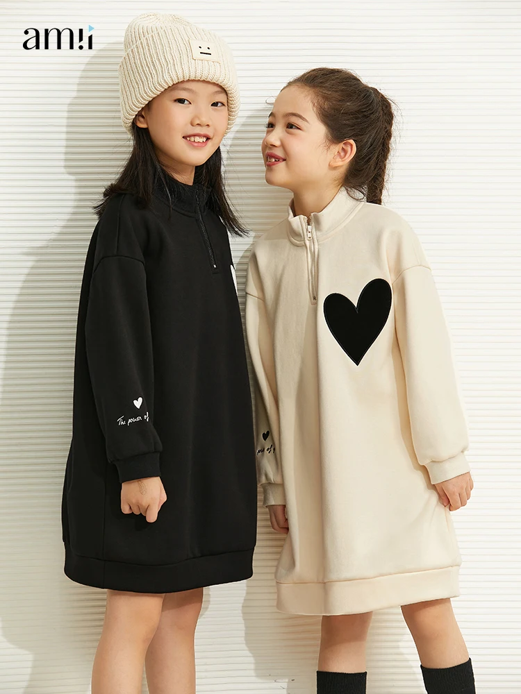 

Amii Kids Sweatshirt for Girls 3-12y Children's Dress 2022 Winter Long Sleeve Fleece Sweatshirts Dresses Warm Clothes 22240127
