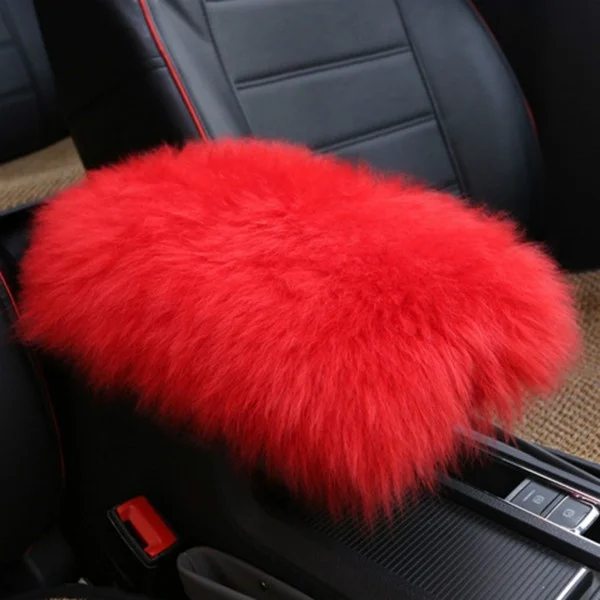 Car Plush Armrest Cover Faux Fur Auto Center Arm Rest Console Pad Wool Cushion Protector Universal for SUV/Truck/Car Red