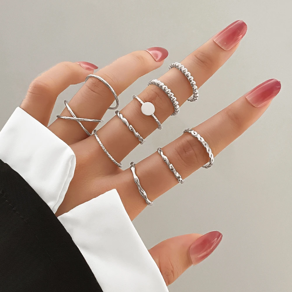 Ifmia Fashion Cross Rings Set Per Donna Ragazze Twisted Silver Color Metal Minimalist Finger Rings Set Punk Trendy Party Jewelry