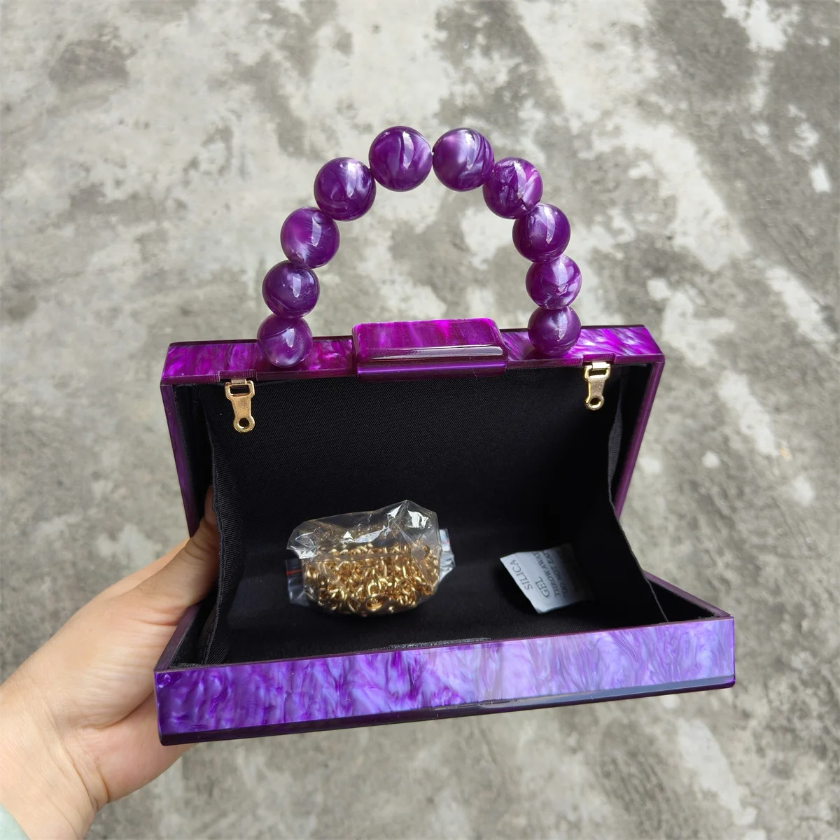 Pearl Marble Dark Purple Acrylic PVC Evening Bags Women Luxury