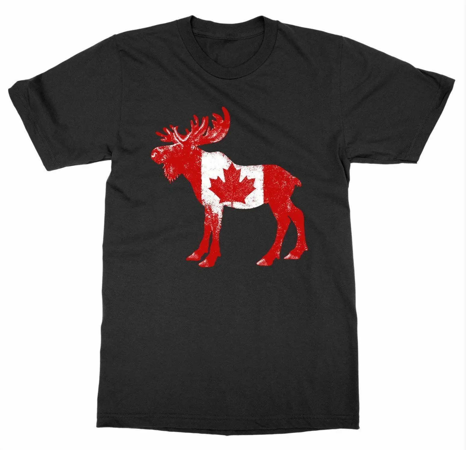 

Fashion Design Canada Flag In Moose Printed Men's T-Shirt Summer Cotton Short Sleeve O-Neck Unisex T Shirt New S-3XL