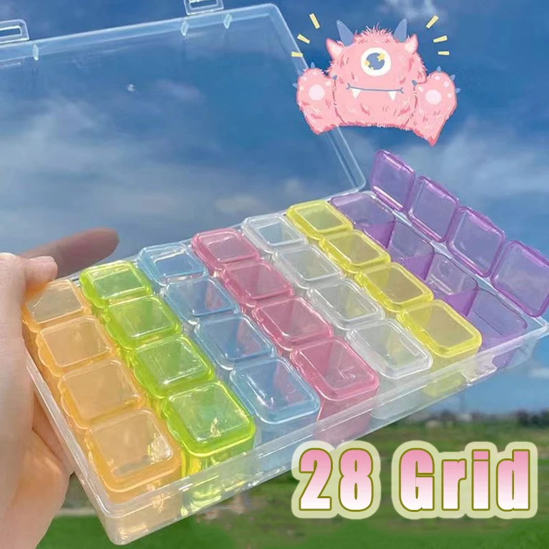 

Square Transparent Plastic Box Jewelry Storage Case with Hinged 28 Girds Finishing Container Packaging Storage Box for Earrings