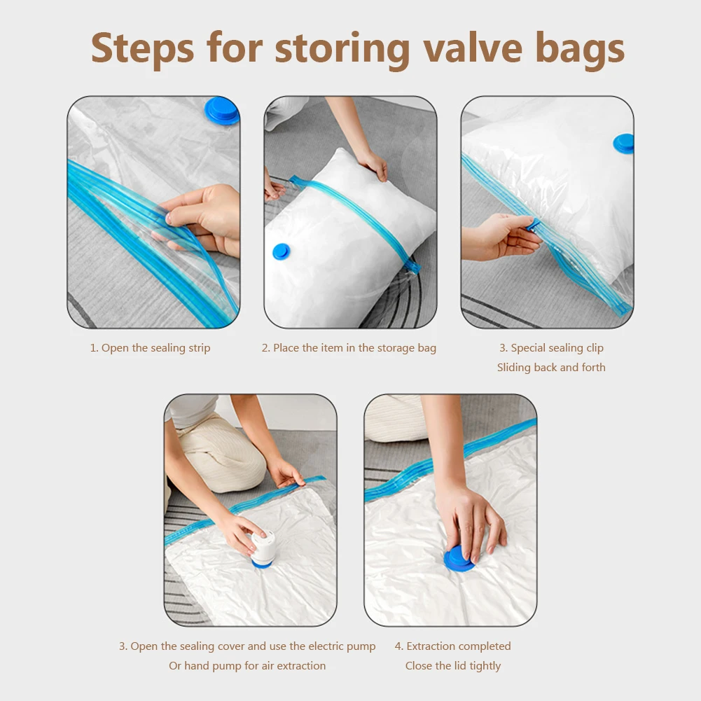 6pcs Bolsas De Almacenamiento Al Vacío Grandes Con 1pc Bomba Manual, Bolsas  De Sellado Que Ahorran Espacio Con Bomba Manual De Viaje, Bolsas De Compre