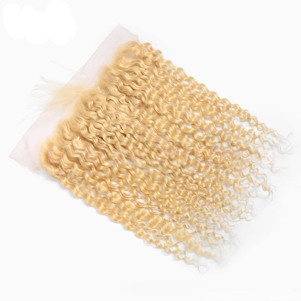 613 Blonde Water Wave 13x4 Human Hair Lace Frontal 16-20 Inch 150% Density Pre-Plucked Transparent Swiss Lace Ear To Ear Front