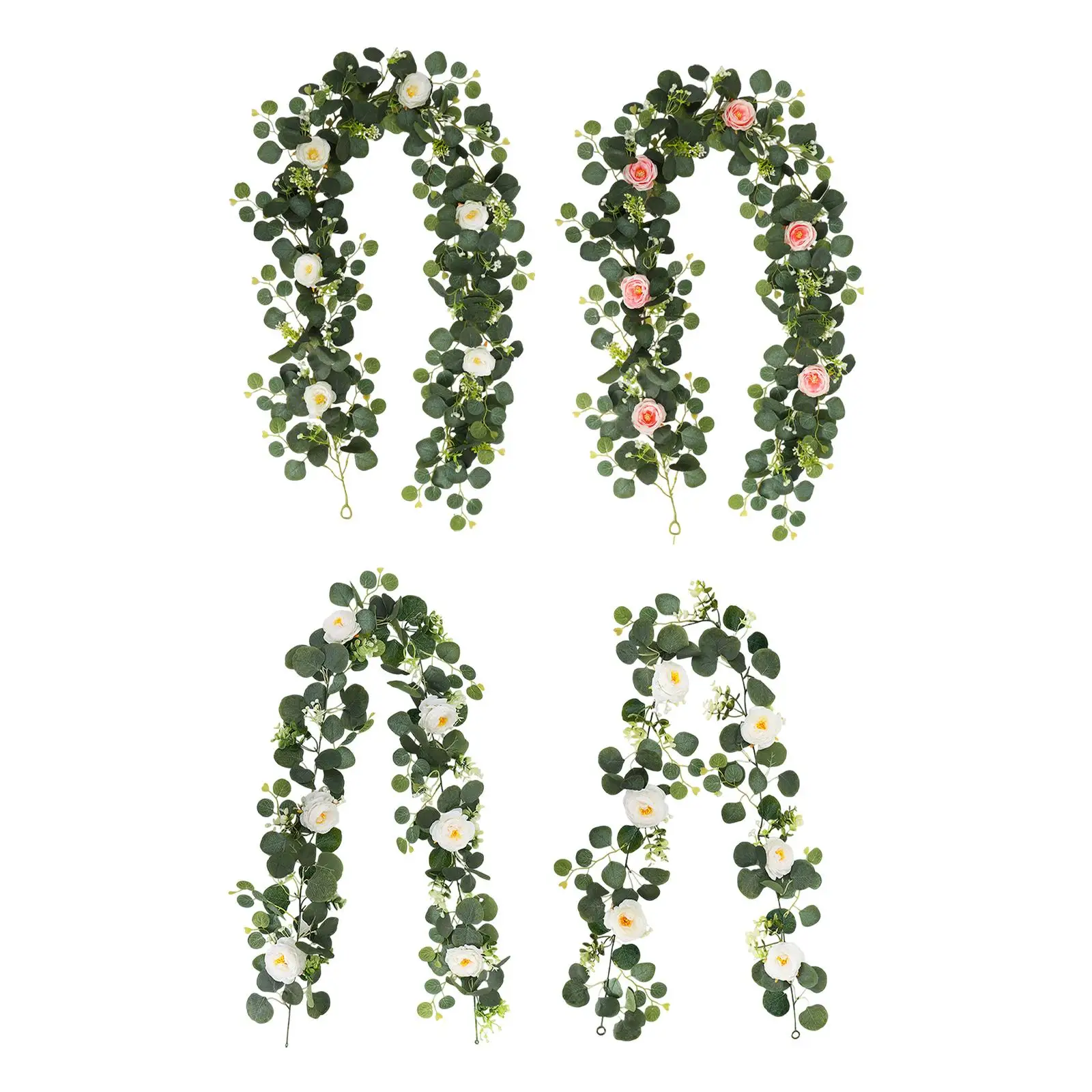 Eucalyptus Garland with Flowers Artificial Vines Greenery Garland Hanging Plants for Indoor Outdoor Holiday Wedding Party