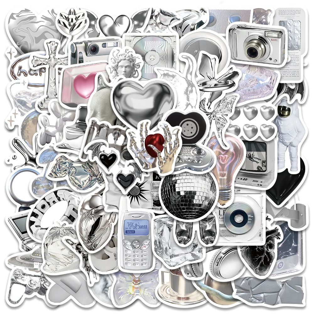 66pcs Cool Silver Series Aesthetic Art Stickers For Luggage Phone Laptop Cup Waterproof Graffiti Bicycle Car Decals pcsensor usb thermometer hygrometer temperature sensor data logger recorder for pc laptop silver