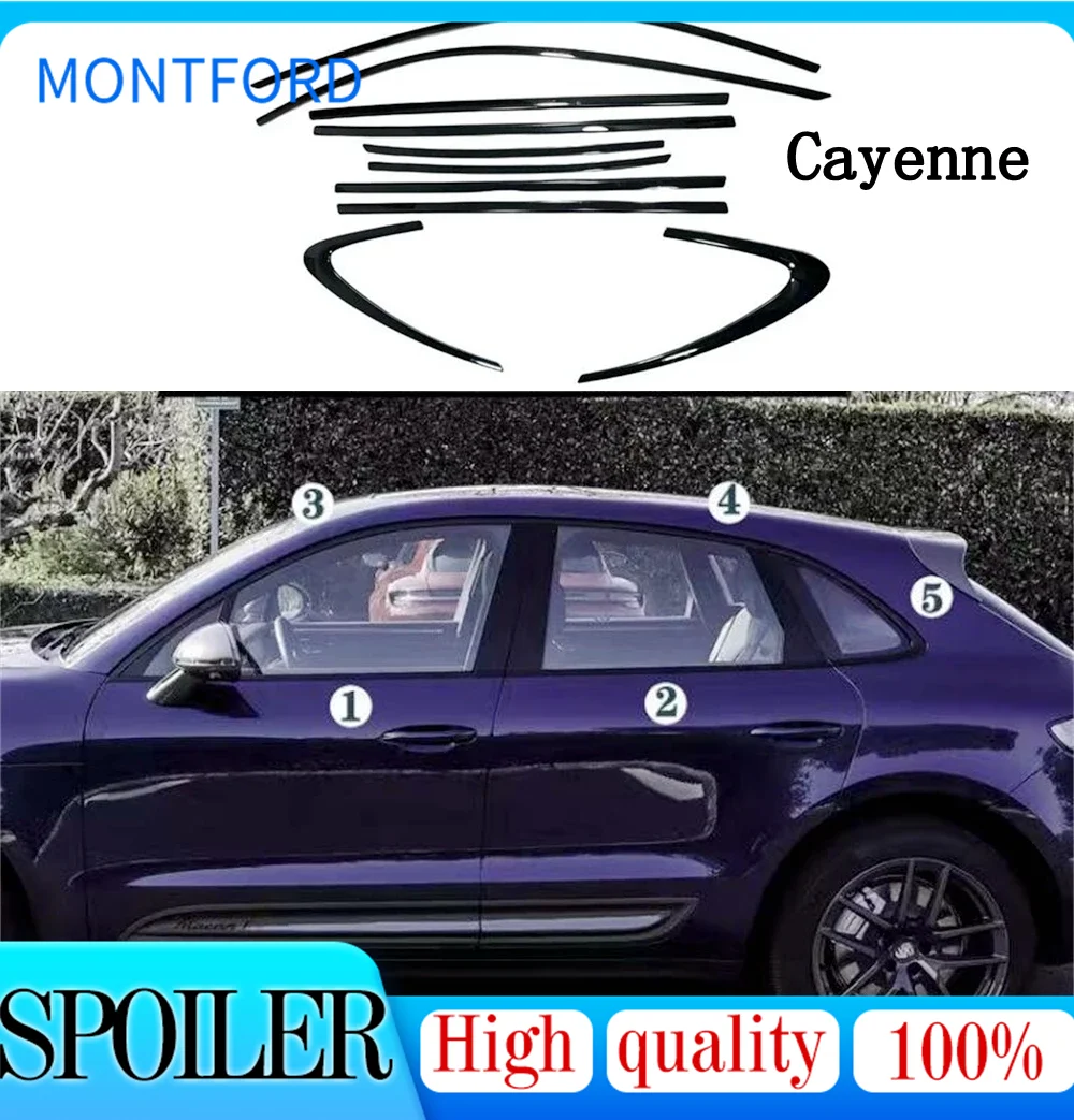 Car Styling Black Steel Window Molding Frame Strips Trim Cover Per Porsche Cayenne/Cayenne Coupe 2018-2024