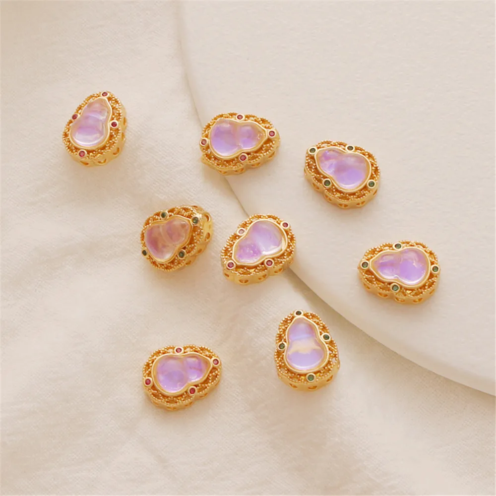 

18K Gold Coated Matte Gold Gourd Set with Moonlight Zircon Lace Separated Flat Bead DIY Bracelet Necklace Accessories