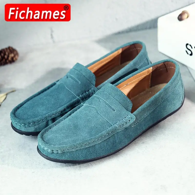 

Мужские замшевые мокасины из натуральной кожи, коричневые Лоферы без застежки, повседневная обувь для вождения, большой размер 38-47, весна-осень 2023