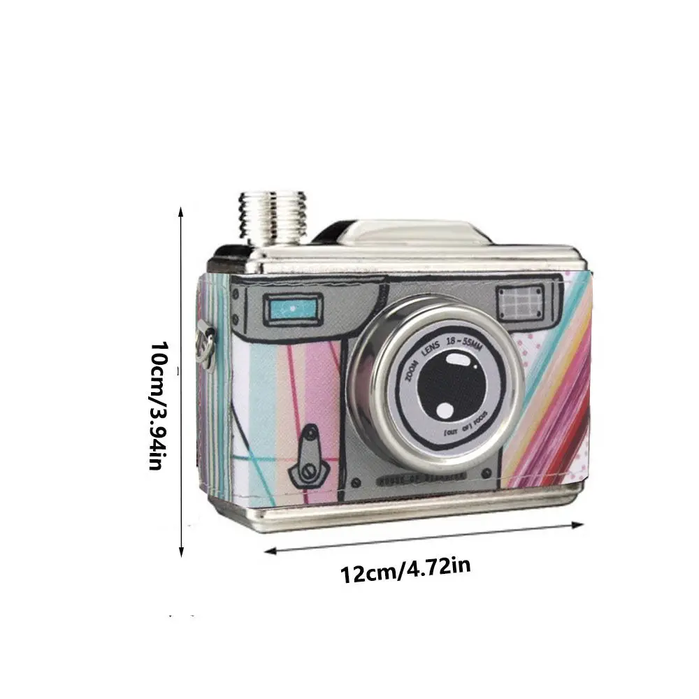 스테인리스 스틸 카메라 모양 힙 플라스크, 누수 방지 위스키 용기, 11온스(325ml), 탈부착 가능한 스트랩 위스키 플라스크