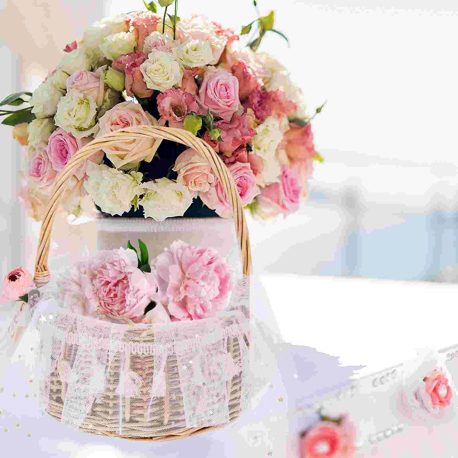 

The Flowers Rattan Shopping Basket Bridesmaid Storage Baskets Mesh Wicker Hand Woven