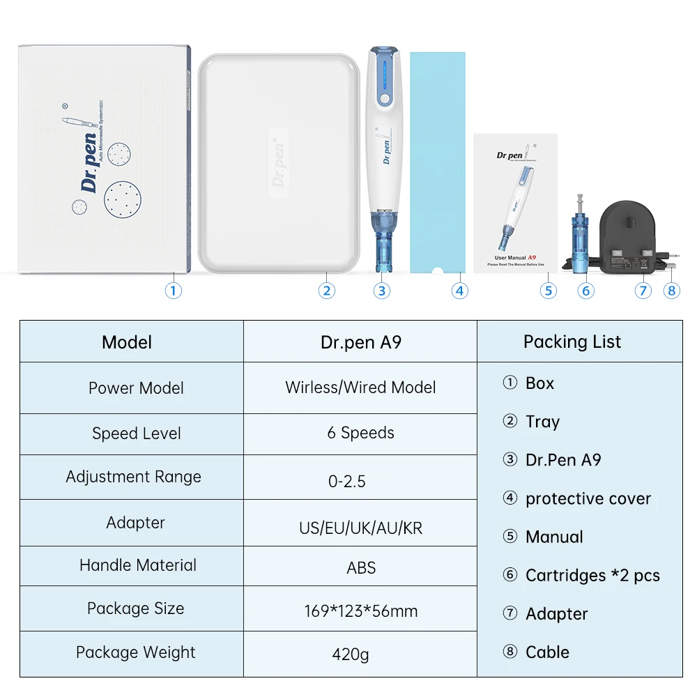 Wireless Derma Pen Kit Dr Pen A9 6 LED Speed Electric Microneedle Derma Stamp With 30pcs Valve Needle Cartridges For Skin Care microneedling derma pen derma stamp