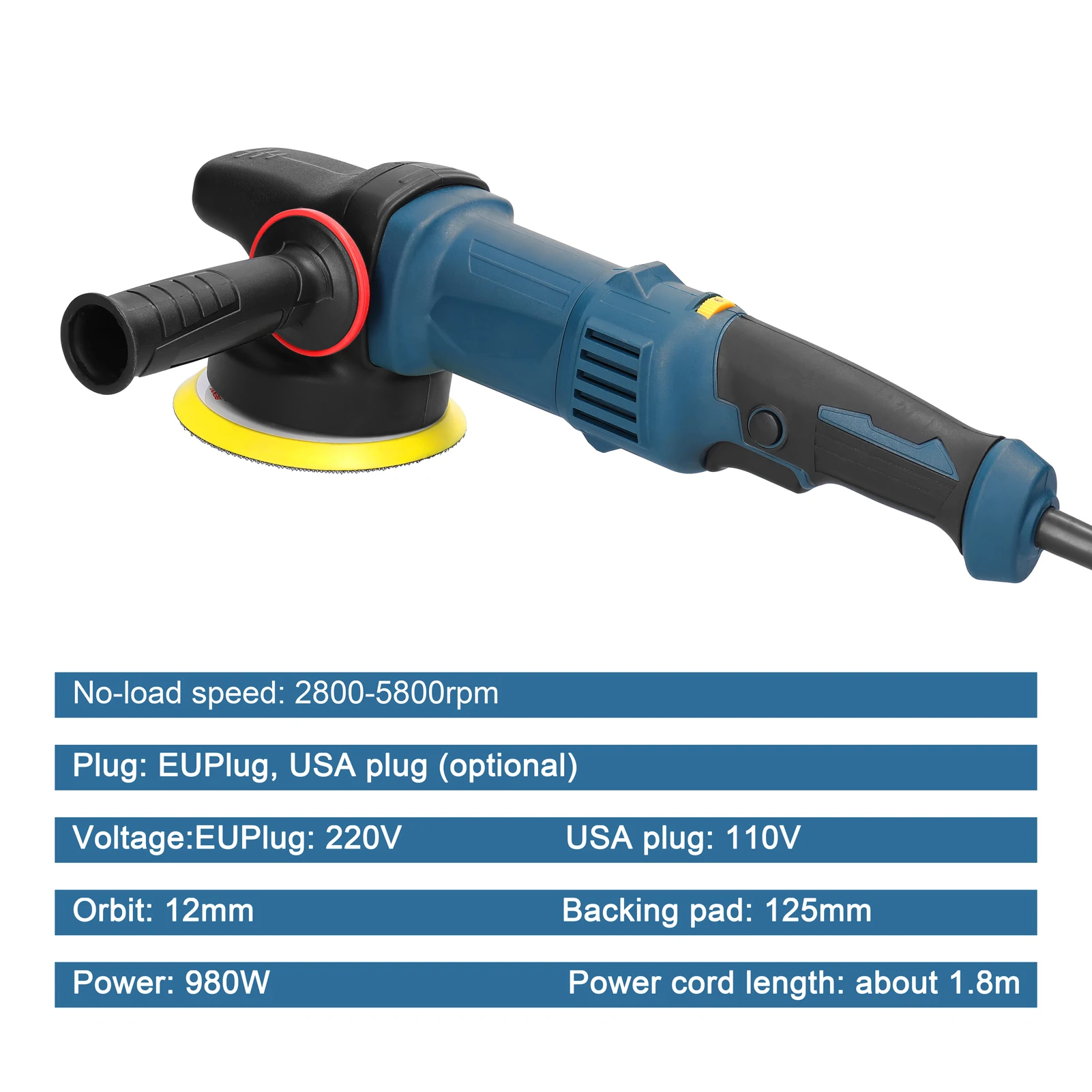 980W/1200W Electric Eccentric Sander 5 Inch Polishing Machine 125mm Disc Home Wood Processing Furniture Automotive Polisher