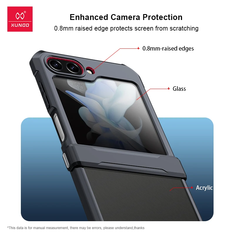 Xundd For Samsung Galaxy Z Flip 5 Z Flip 6 5G Case Airbag Shockproof Shell PC+TPU+Glass Back Clear Cover For Flip5 z플립 5 케이스 4