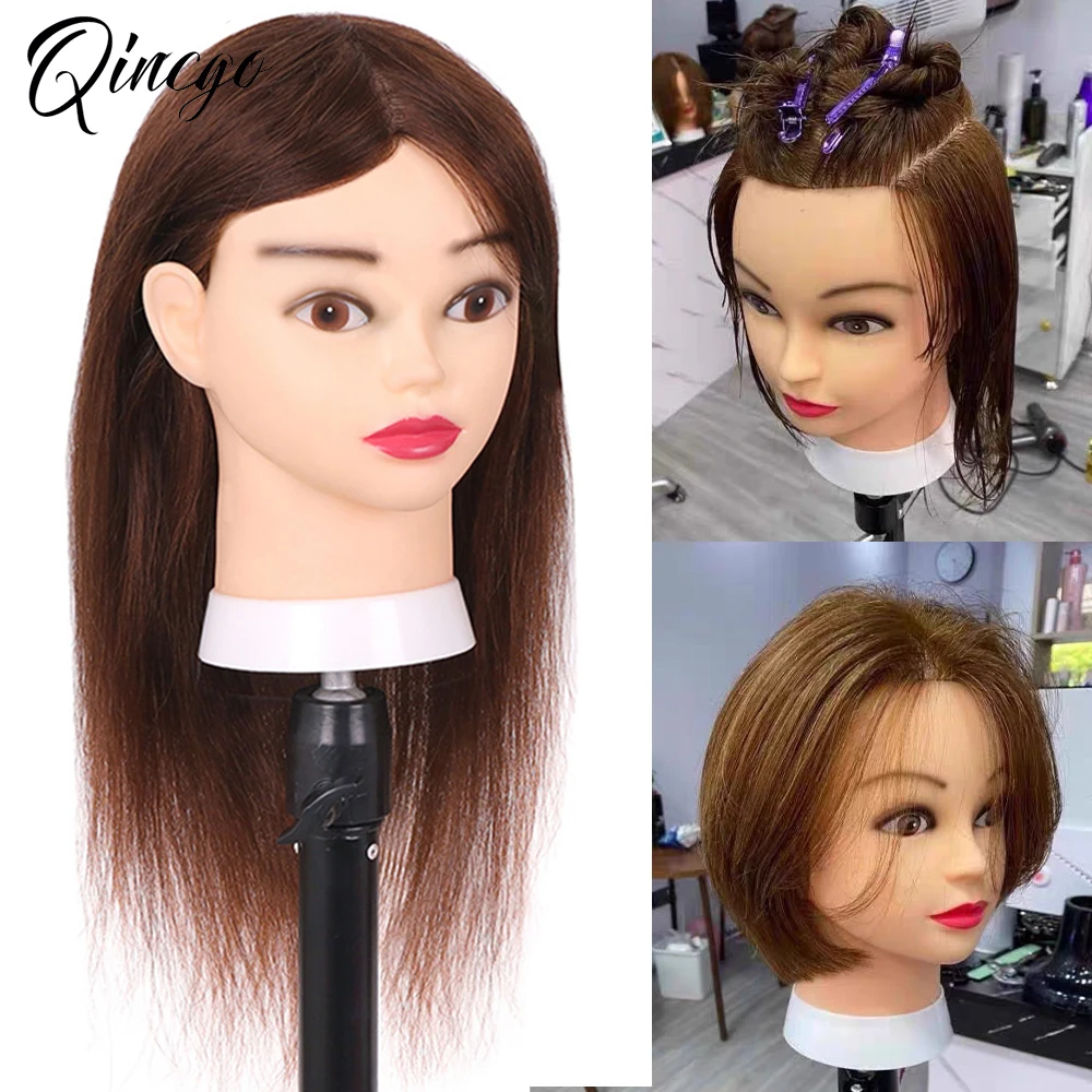 

100% Real Human Hair Mannequin Head 12-18Inch Hairdressers' Practice Training Head Cosmotology Dolls Head For Hairstyling Braids