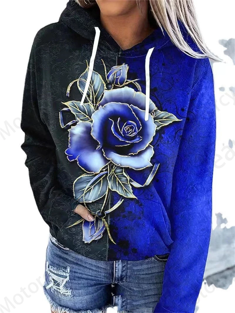 Rose Floral 3d Print Hoodie Women Fashion Oversized Hoodies Women Sweats Flower Coat Sweatshirt With Pocket Pullovers Sudaderas 5