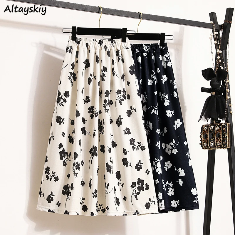 

Floral Midi Skirts Women Baggy Aesthetic Temper High Waisted Prairie Style Faldas Casual Vacation Lady Harajuku Streetwear Daily