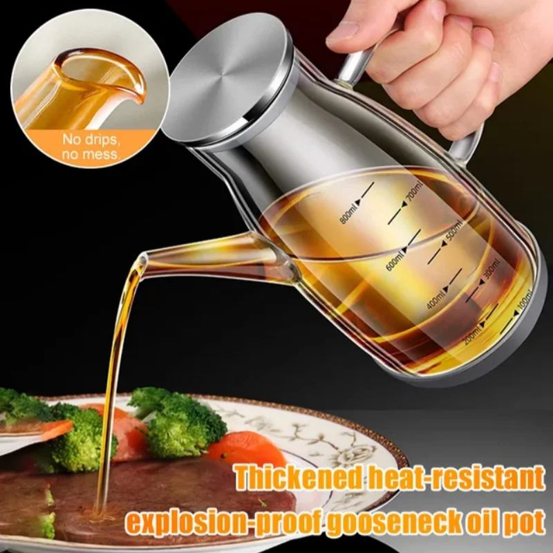 1000ML Olive Oil Dispenser Bottle with Rubber Base-Glass Oil & Vinegar Cruet with No-drip Pourers, Easy Refill and Cleaning