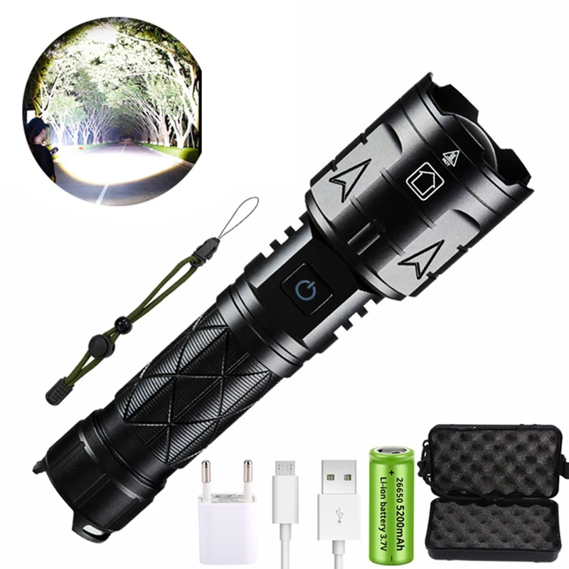 E3 Camping Powerful XHP120 LED Flashlight USB Rechargeable Searching Spotlights High Lumens G10 White LED Tactical